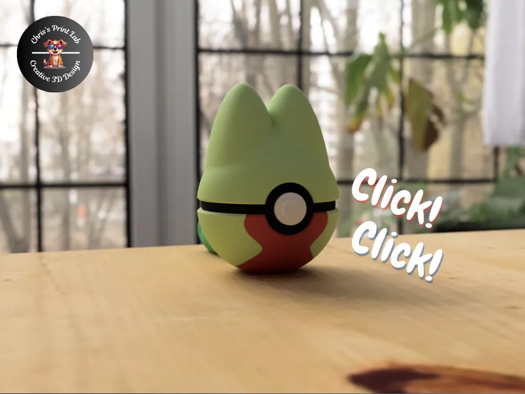 STL - Figura de Treecko en Pokebola render 3