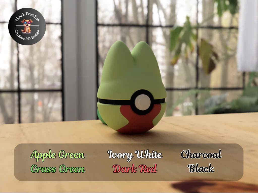 STL - Figura de Treecko en Pokebola render 4