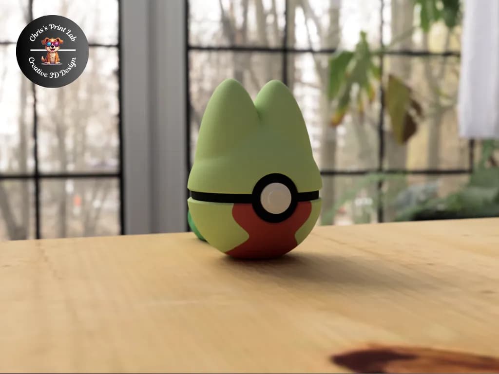 STL - Figura de Treecko en Pokebola render 5