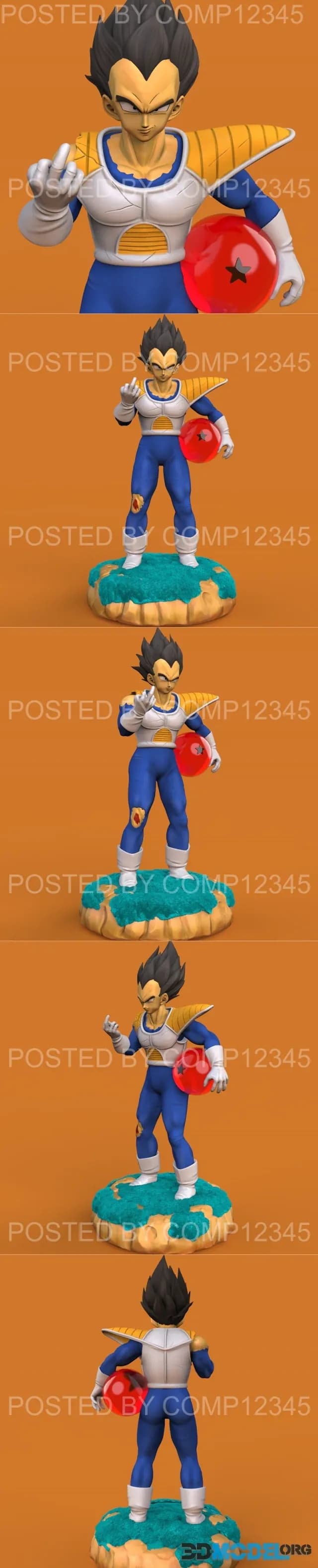 STL - Figura de Vegeta de Dragon Ball 2 render 2