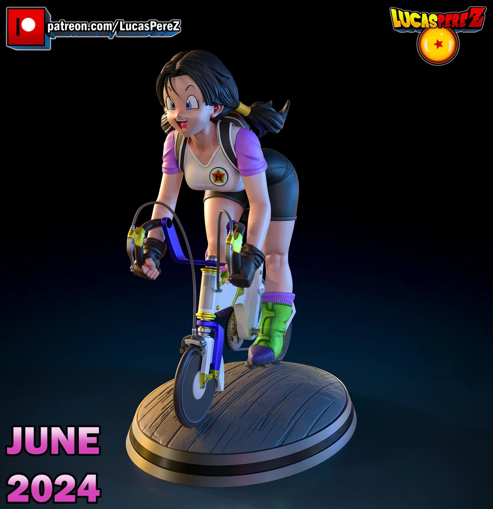 STL - Figura de Videl en bicicleta render 2