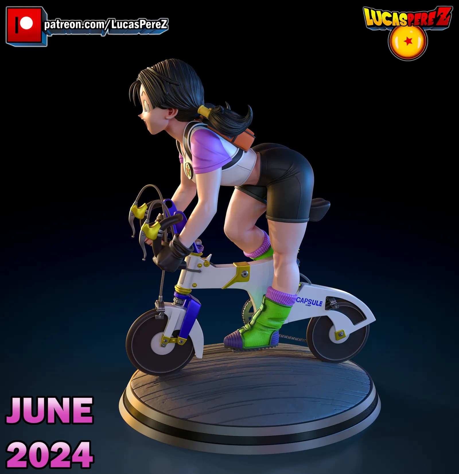 STL - Figura de Videl en bicicleta render 3
