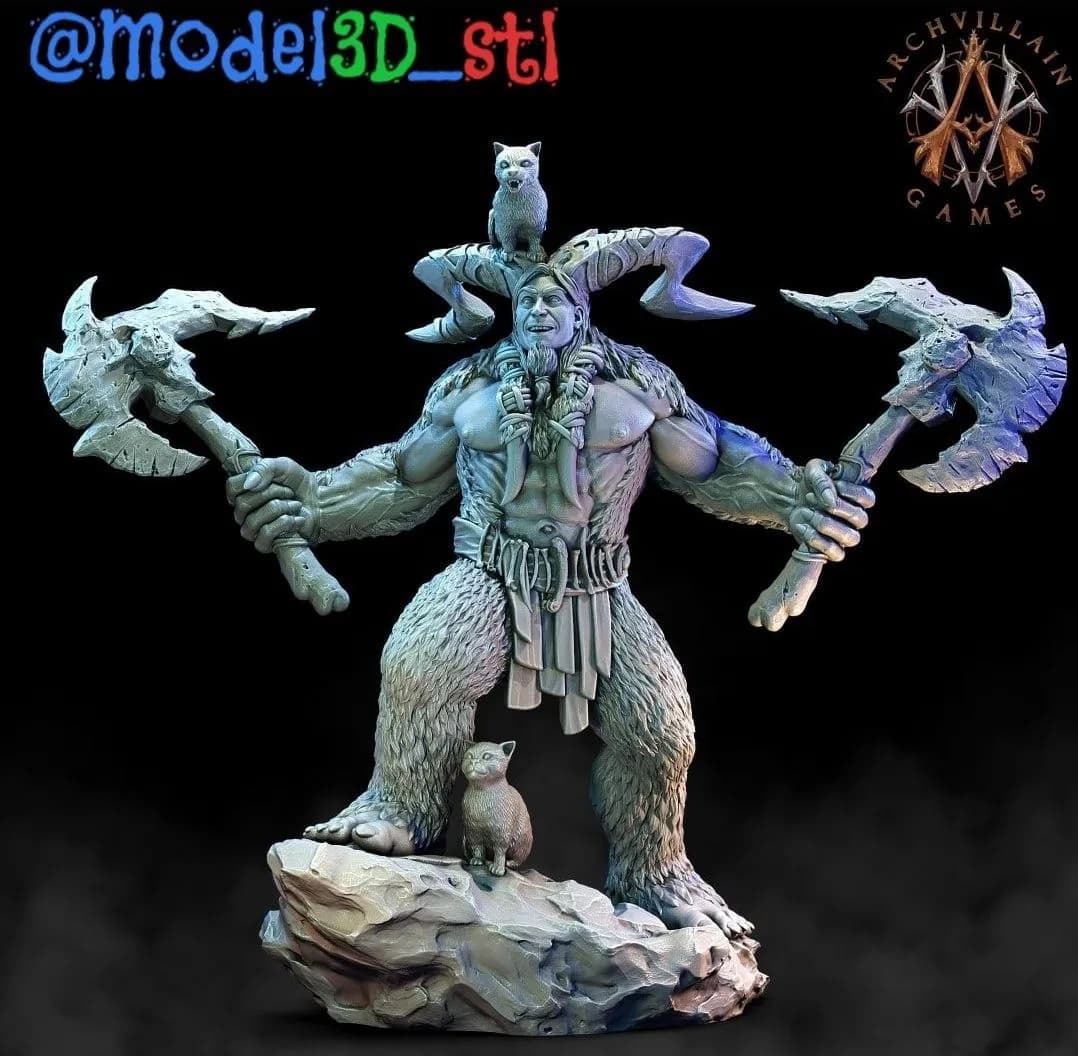 STL - Figura de yeti con hachas y gatos
