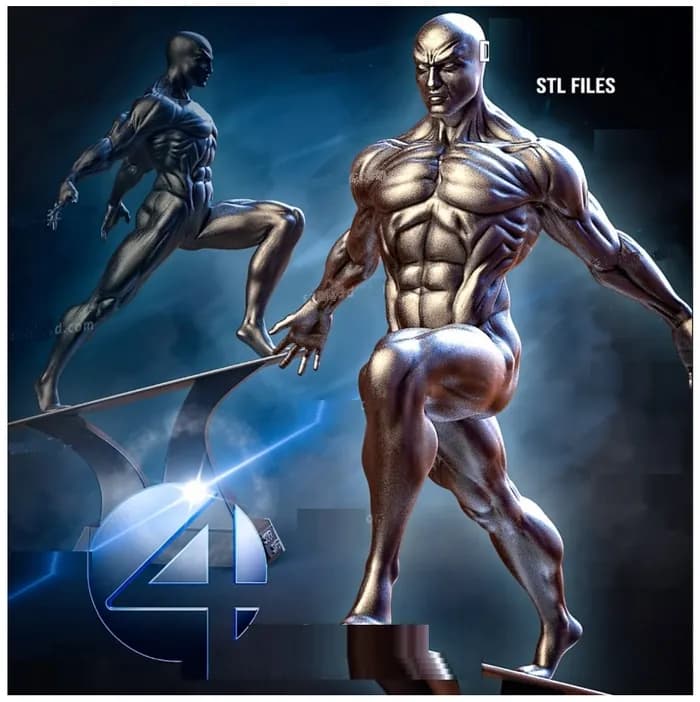 STL - Figura del Surfista Plateado render 3