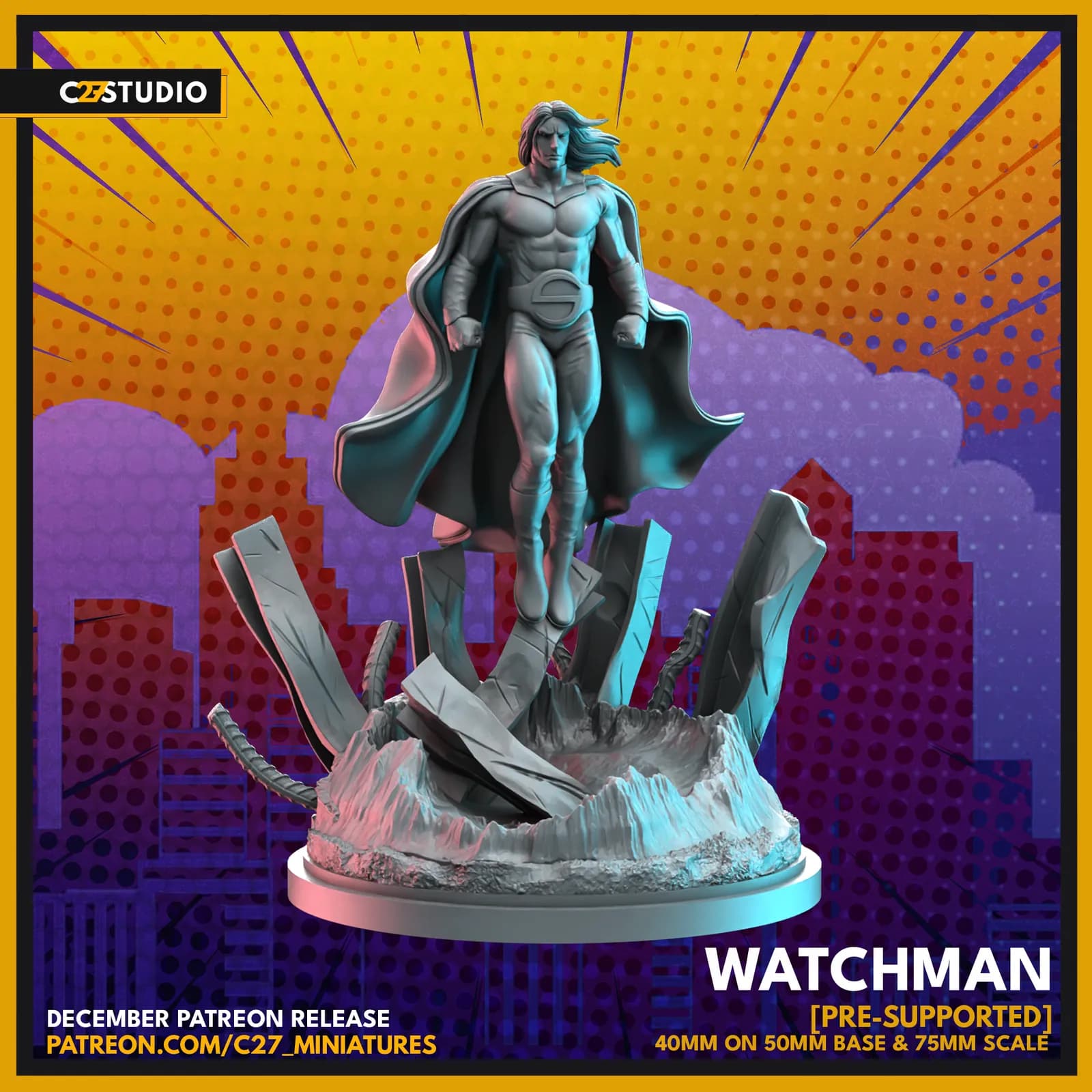 STL - Figura del Vigilante estilo cómic render 2