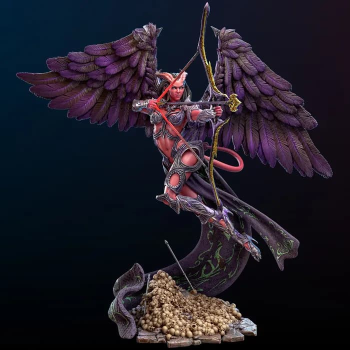 STL - Figura demoníaca alada con arco render 3