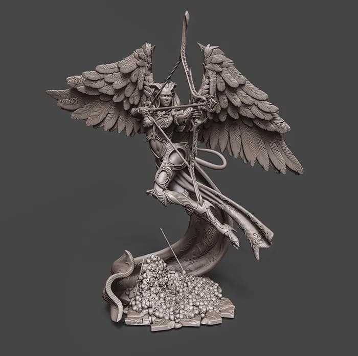 STL - Figura demoníaca alada con arco render 5