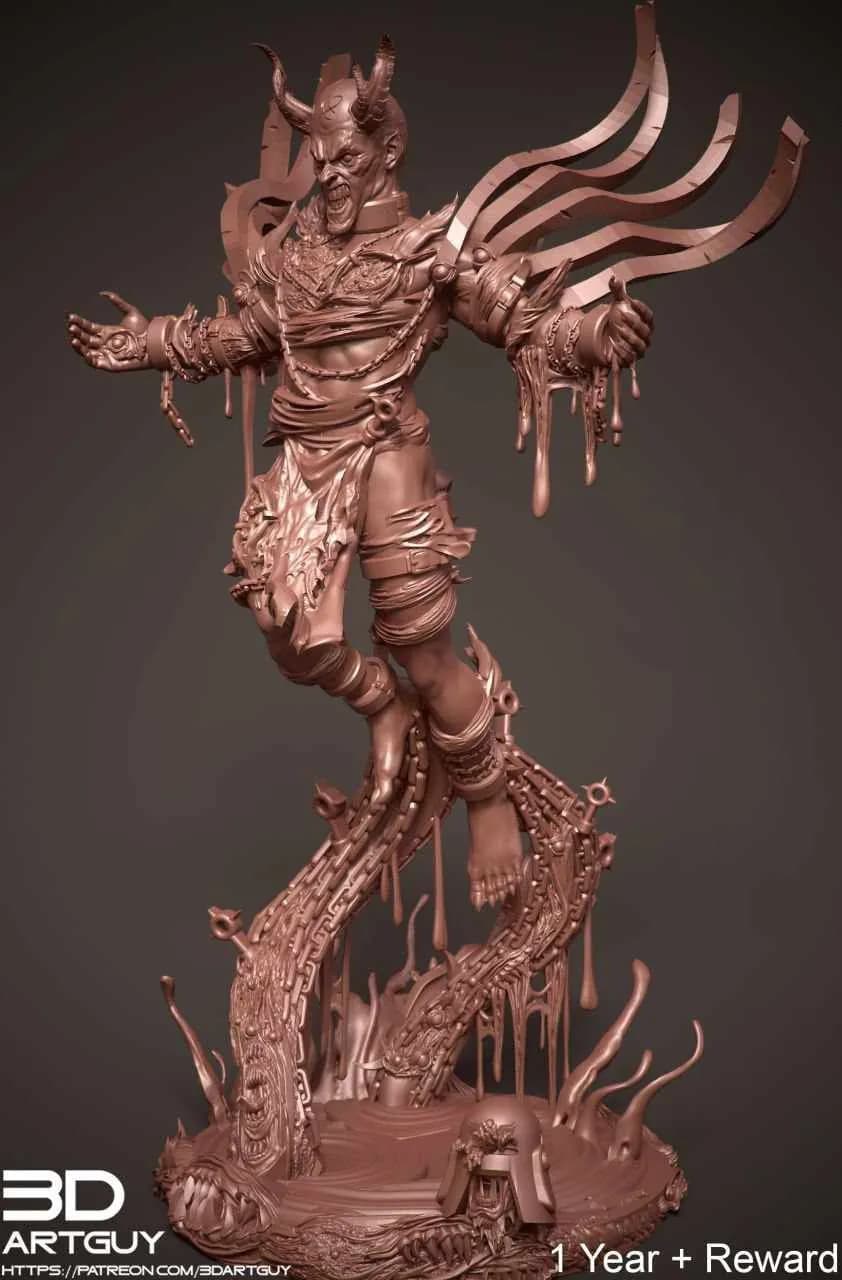 STL - Figura demoníaca con cadenas render 3