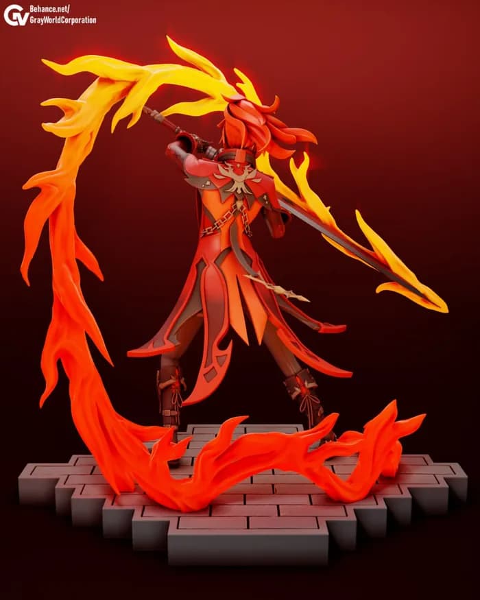 STL - Figura Diluc Genshin Impact render 2