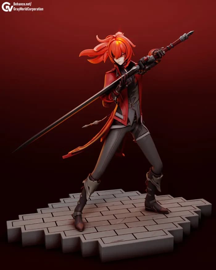 STL - Figura Diluc Genshin Impact render 3