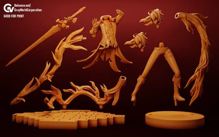 STL - Figura Diluc Genshin Impact render 4