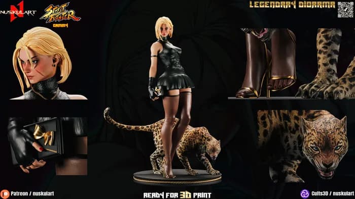STL - Figura Diorama Cammy con Leopardo render 3
