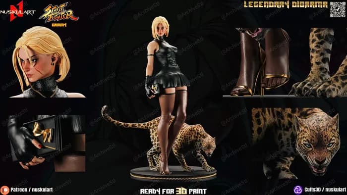 STL - Figura Diorama Cammy con Leopardo
