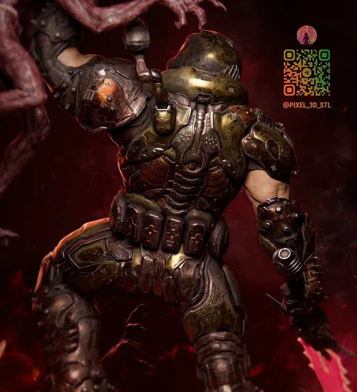 STL - figura Doom Slayer en combate render 4