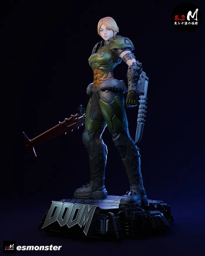 STL - Figura Doom Slayer Femenina render 2