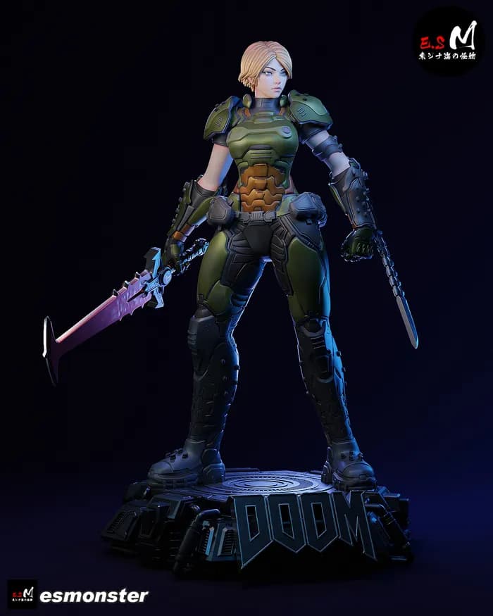STL - Figura Doom Slayer Femenina render 3