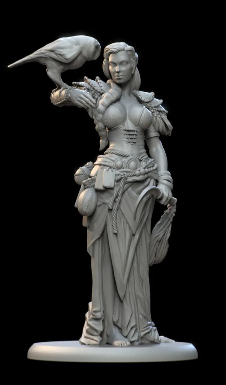 STL - Figura Druida con Búho render 2