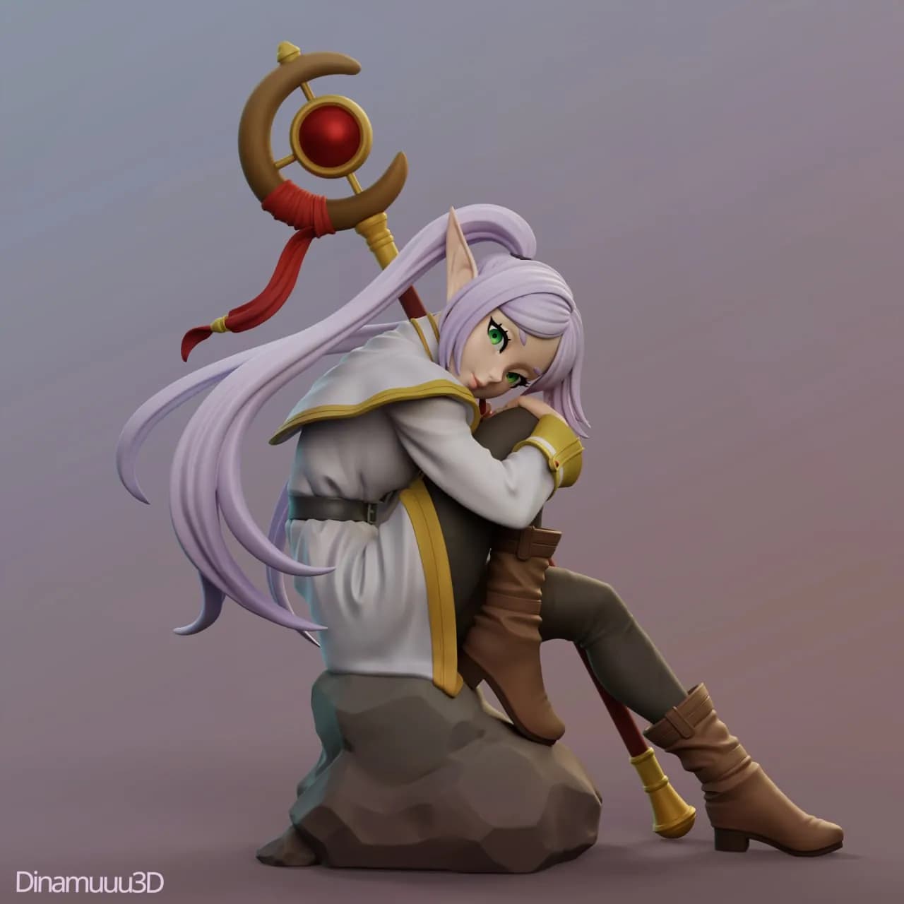 STL - Figura Elfa Guerrera con Bastón