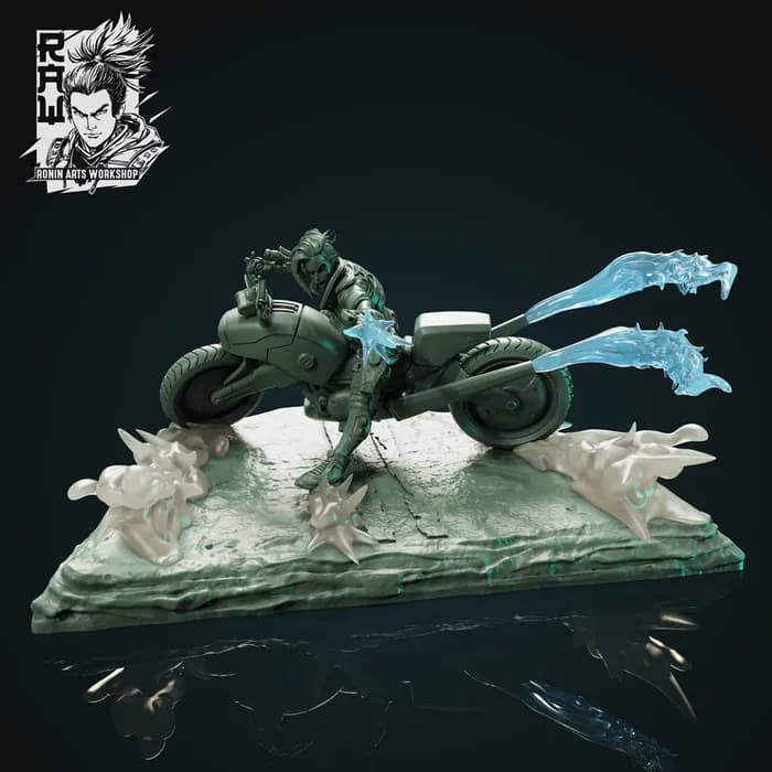 STL - Figura estilo cyberpunk en moto