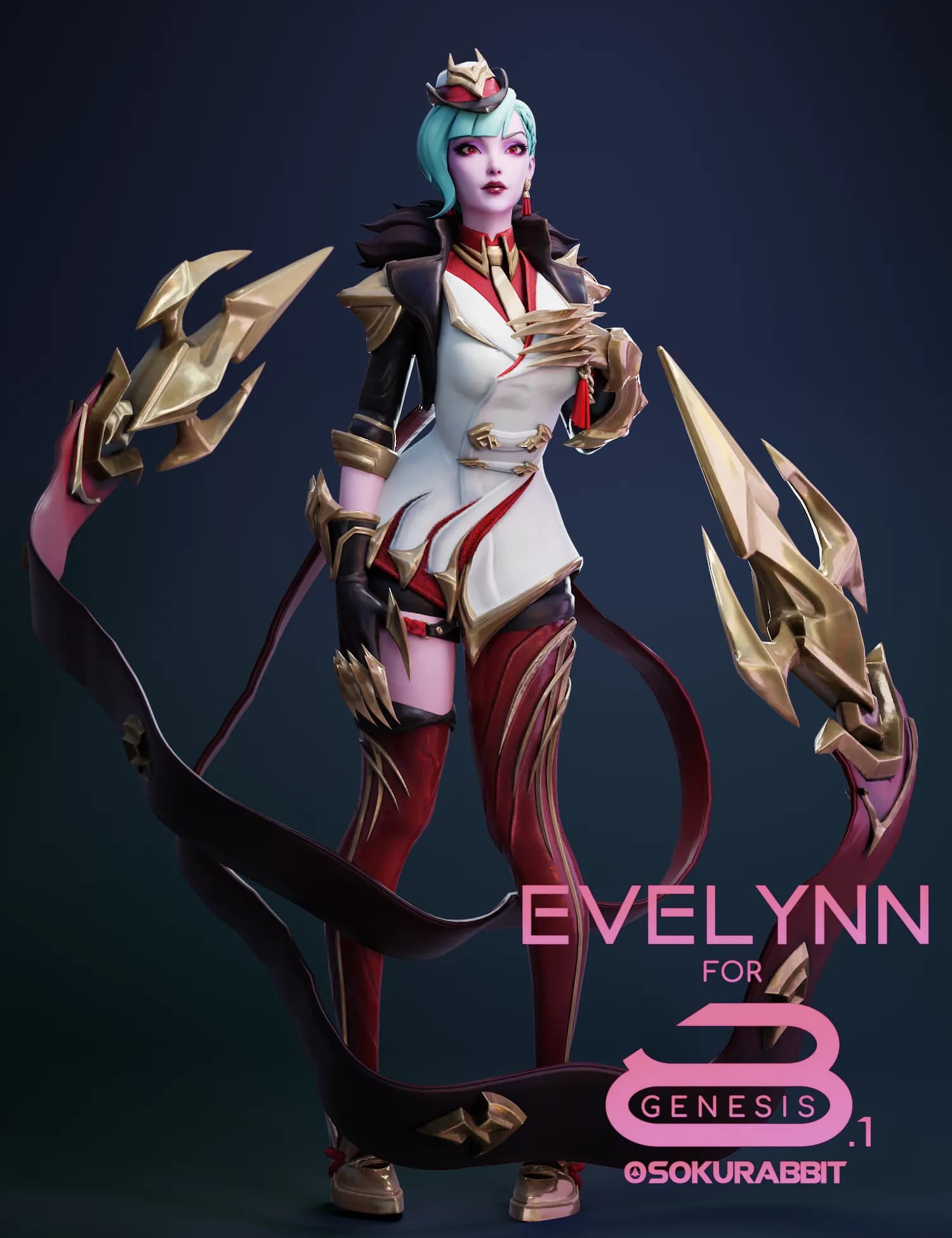 STL - Figura Evelynn "Glorious Crimson" render 2