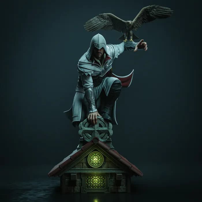 STL - Figura Ezio Auditore con Águila render 2