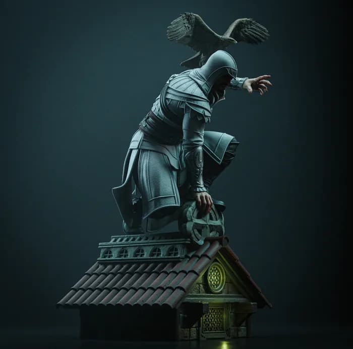 STL - Figura Ezio Auditore con Águila render 5