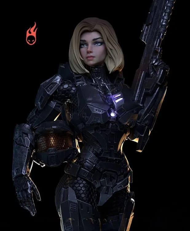 STL - Figura Femenina Armored render 2