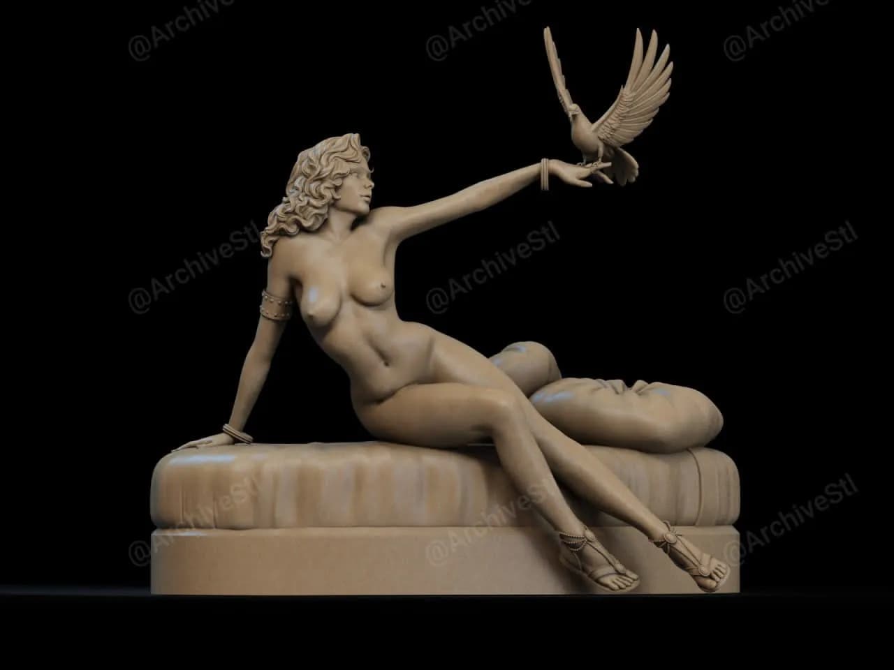 STL - figura femenina con ave y base