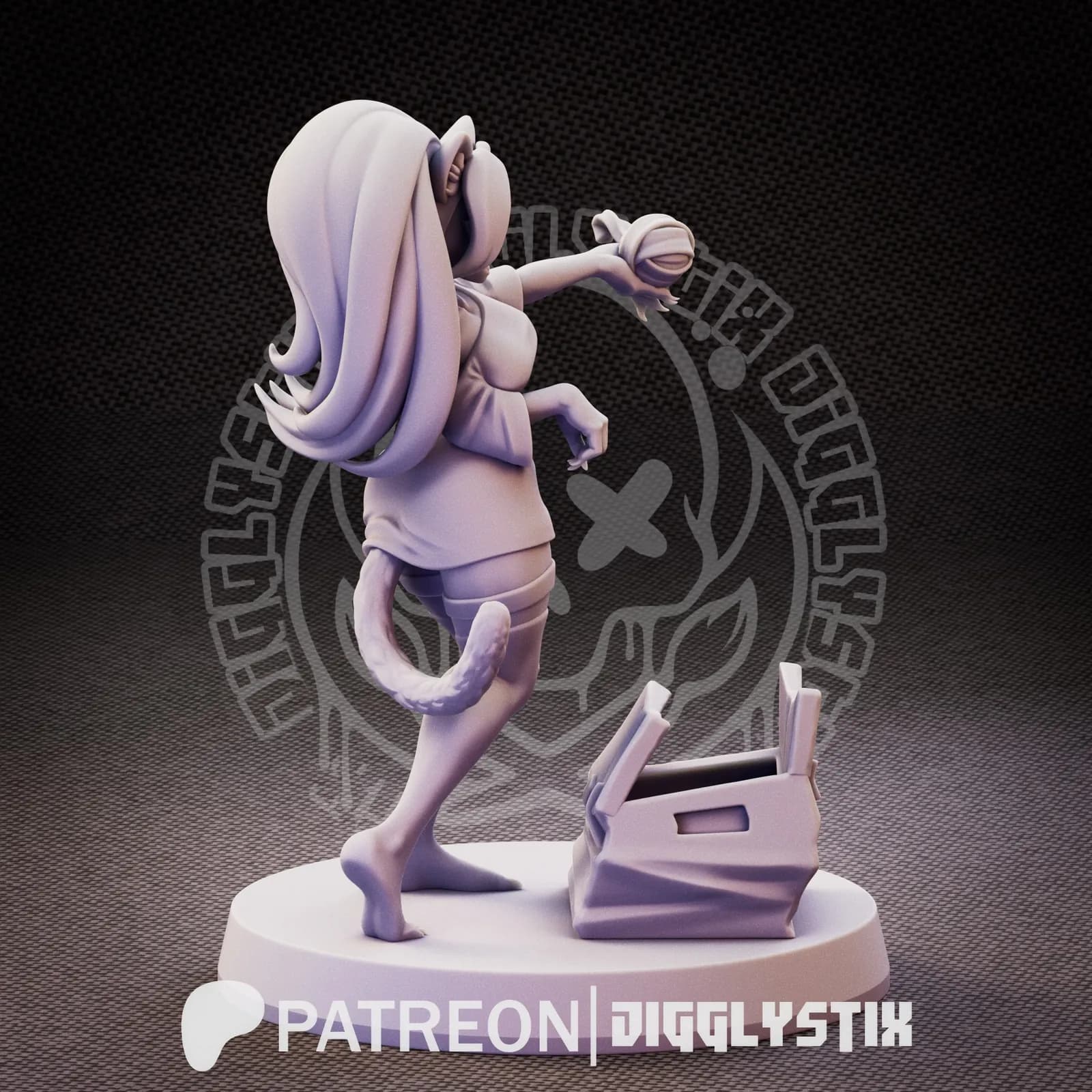STL - figura gatita con mochila render 3