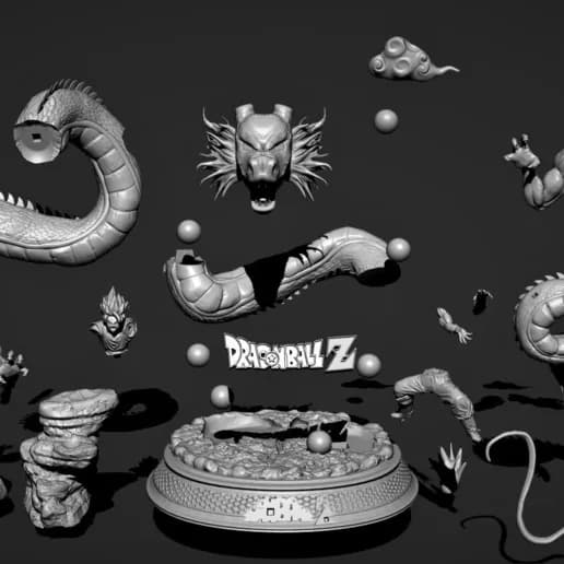 STL - Figura Goku con Shenron render 2