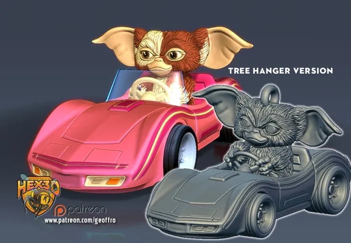 STL - Figura Gremlin en Coche Rosa