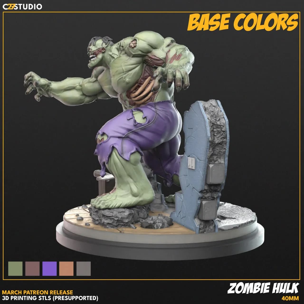 STL - Figura Hulk Zombie Estilo Comic render 2