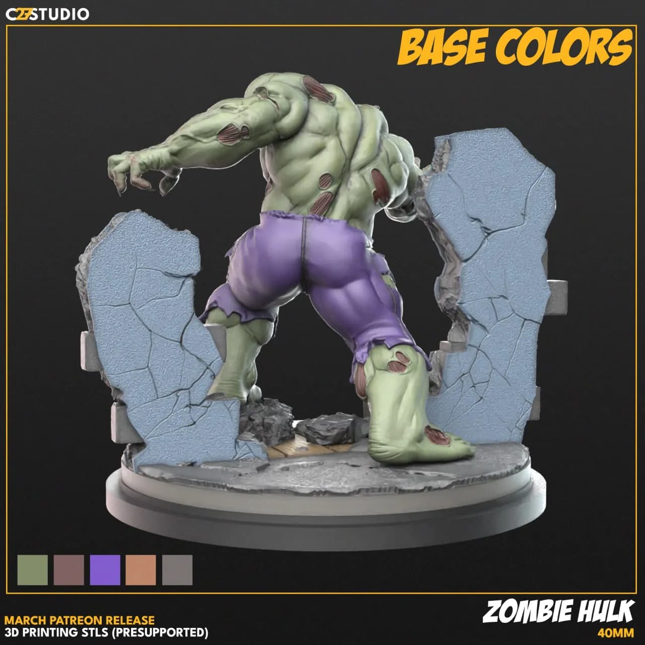 STL - Figura Hulk Zombie Estilo Comic render 3