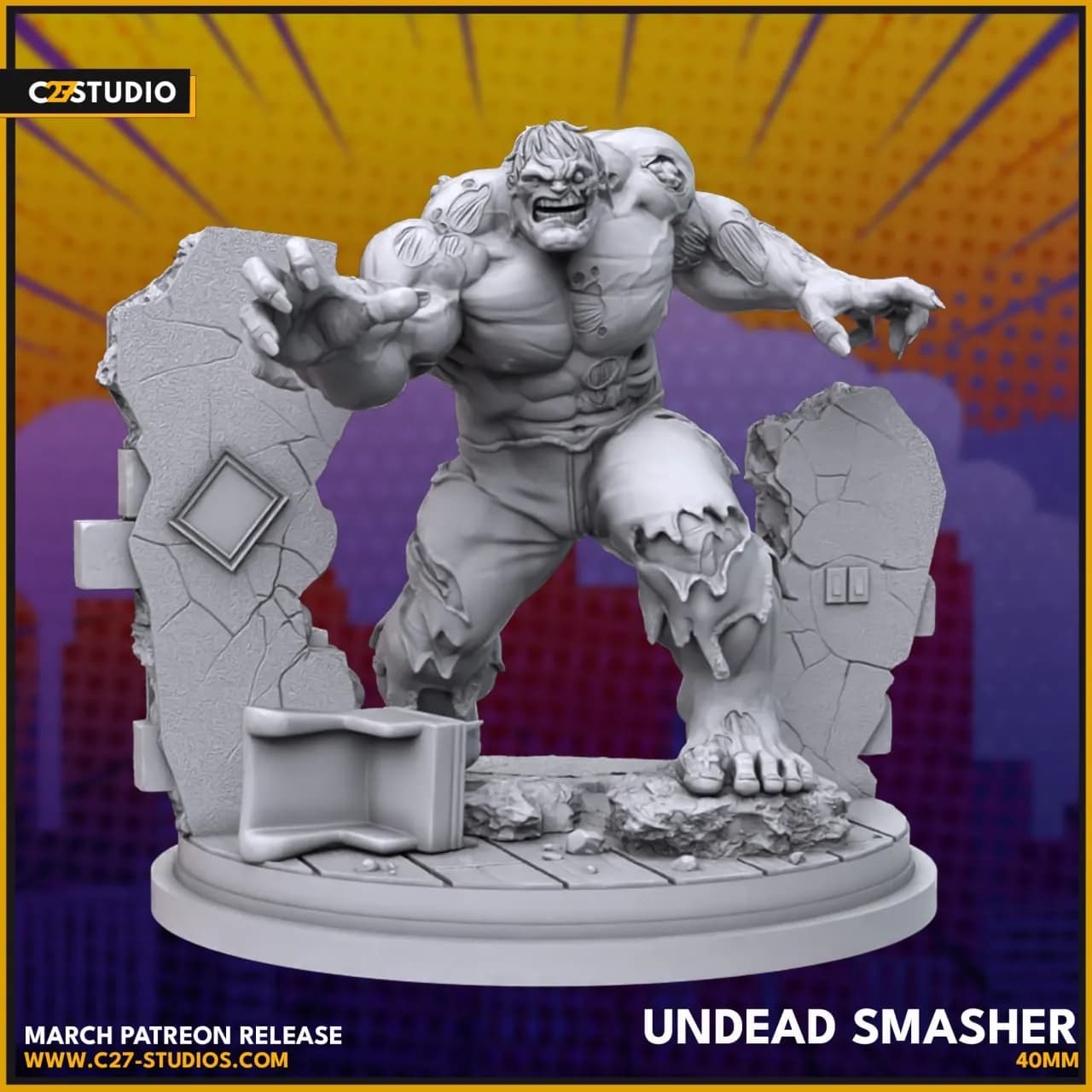 STL - Figura Hulk Zombie Estilo Comic render 4