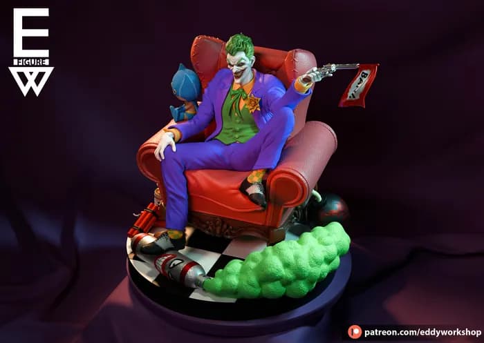 STL - Figura Joker con Silla y Dinamita render 3
