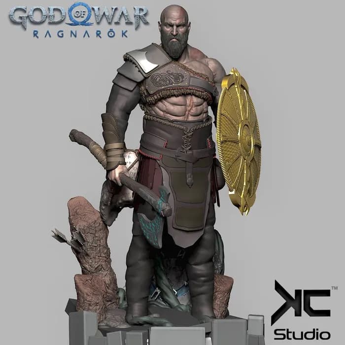 STL - Figura Kratos God of War Ragnarok render 4