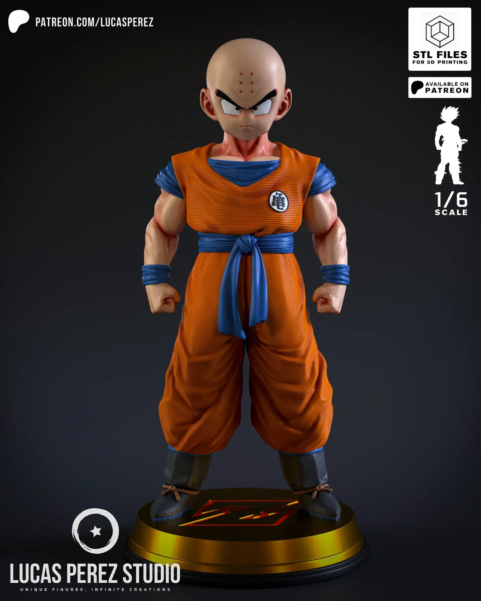STL - Figura Krillin "Dragon Ball Z" 1/6 render 2