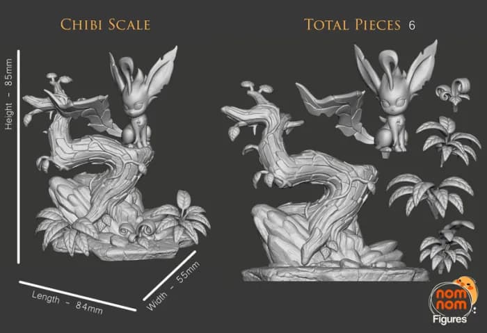 STL - Figura Leafeon en Árbol render 3