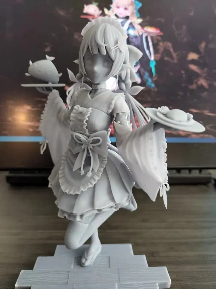 STL - Figura Maid Anime con Bandejas render 2