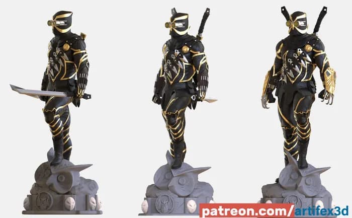 STL - figura ninja con garras y espada