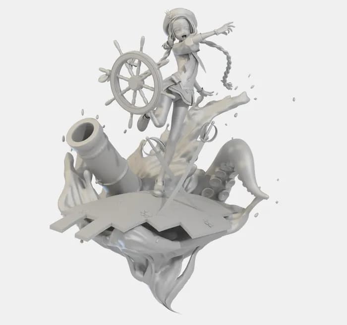 STL - Figura pirata anime con cañón render 2
