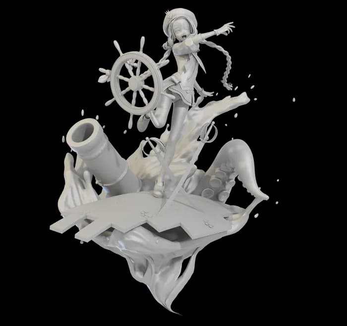 STL - Figura pirata anime con cañón render 3