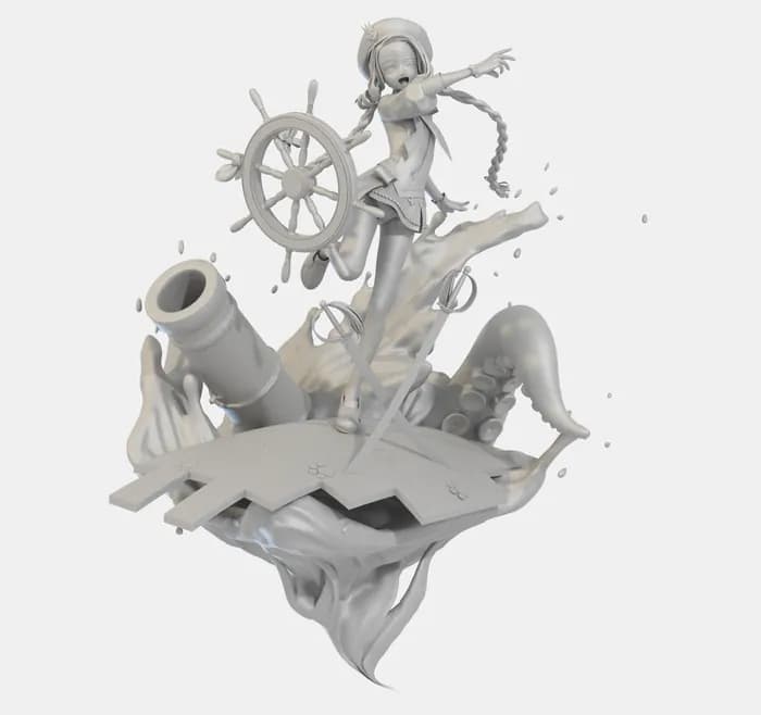 STL - Figura pirata anime con cañón render 4