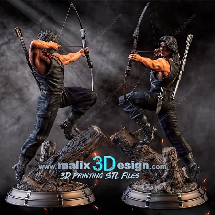 STL - Figura Rambo con Arco render 2