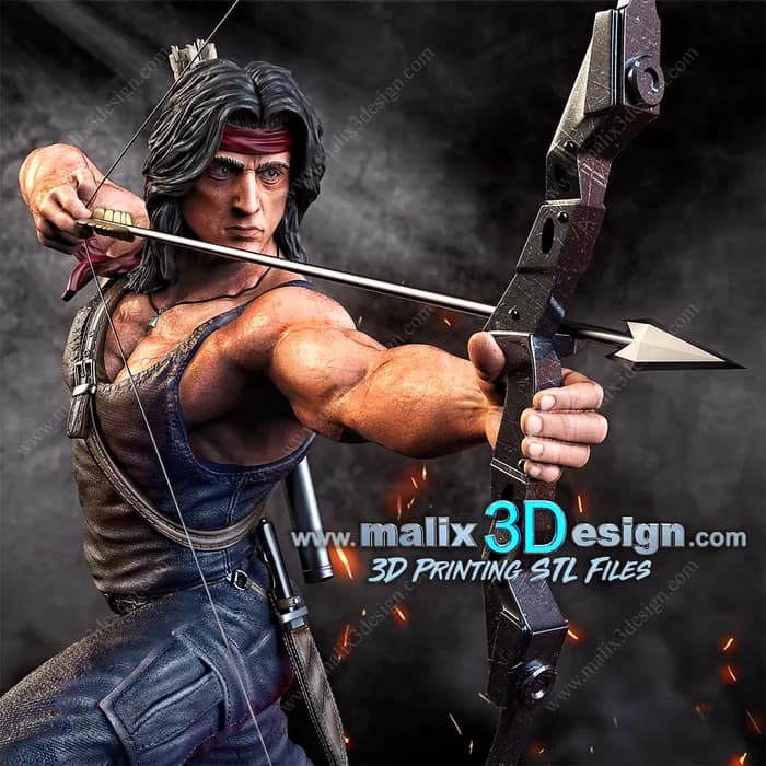STL - Figura Rambo con Arco render 3