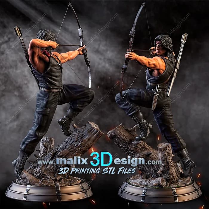 STL - Figura Rambo con Arco render 5