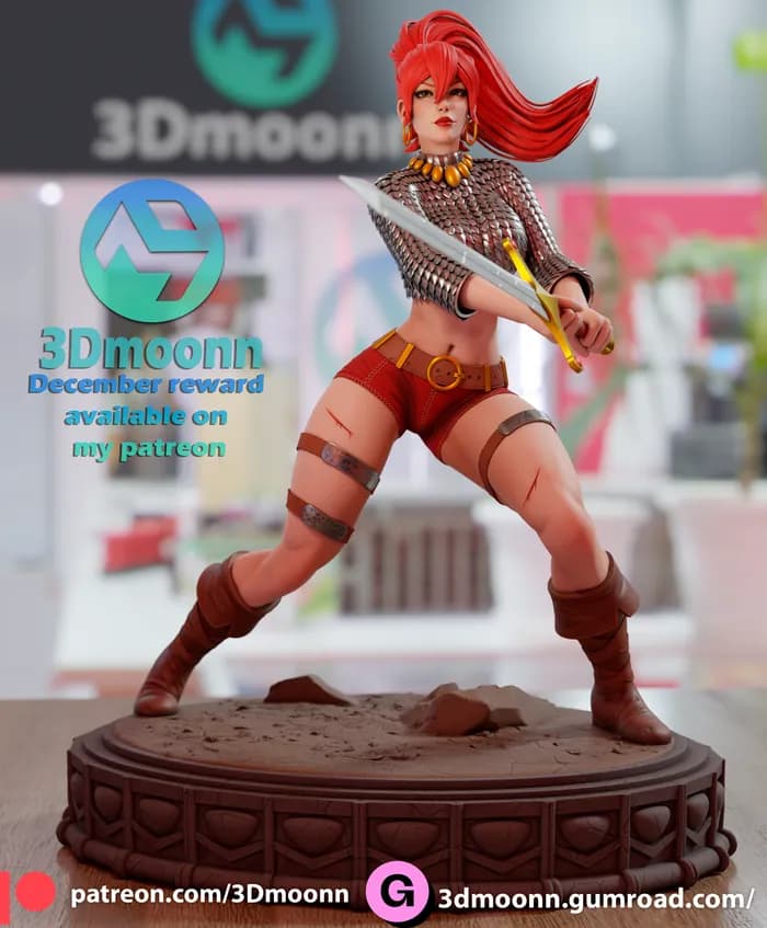 STL - Figura Red Sonja guerrera bárbara render 2