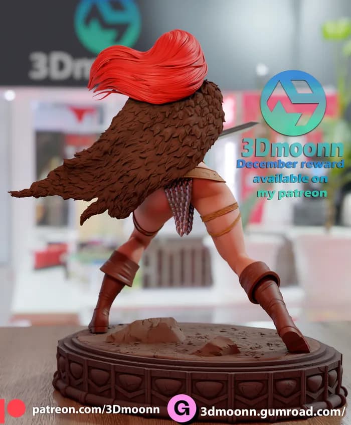 STL - Figura Red Sonja guerrera bárbara render 3