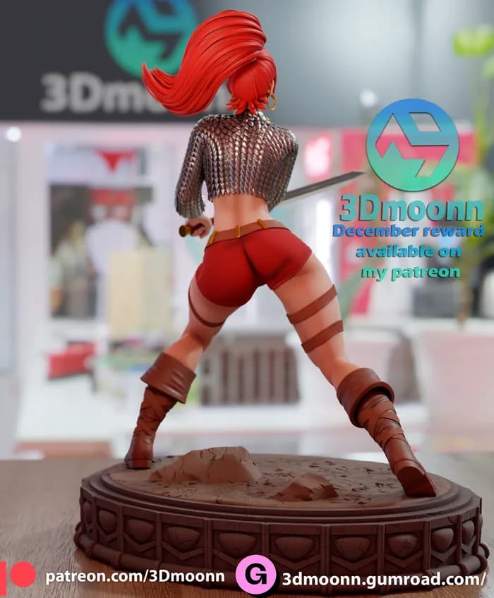 STL - Figura Red Sonja guerrera bárbara render 4