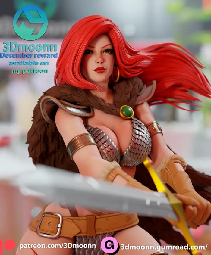 STL - Figura Red Sonja guerrera bárbara render 5